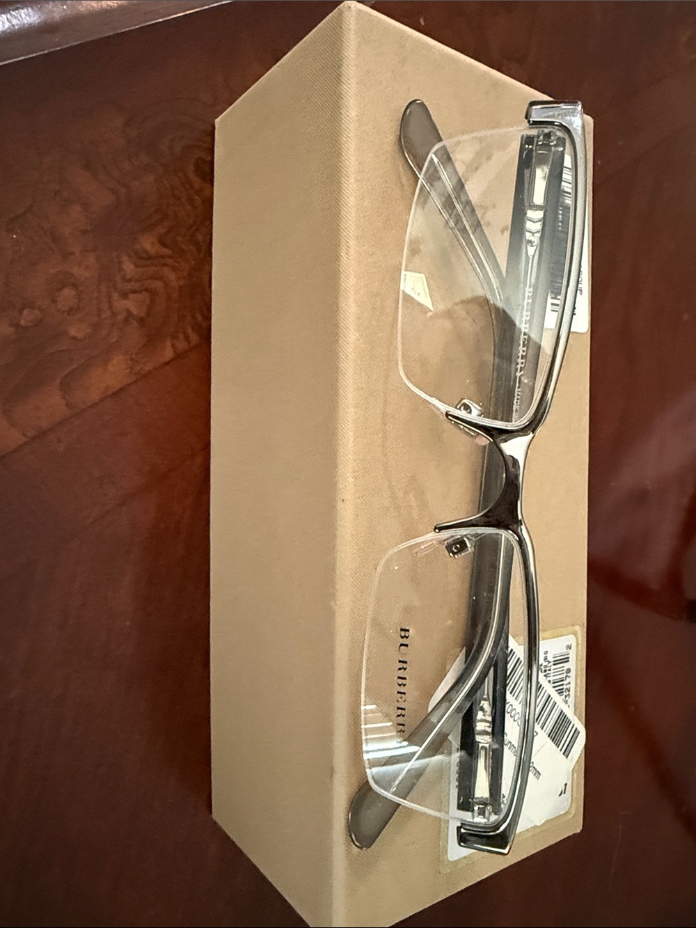 Burberry Silver Rimless Rectangle Eyeglasses